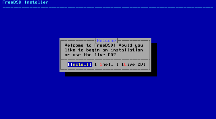 FreeBSD installation welcome menu