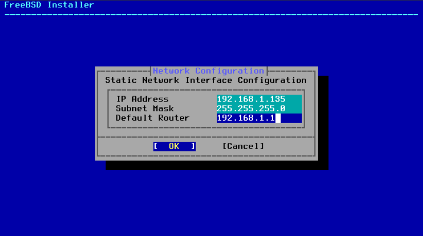 Menu requesting data to configure IPv4 network.