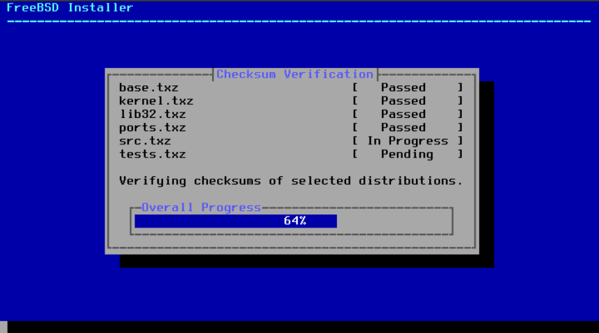 Menu showing the verification of the different components.