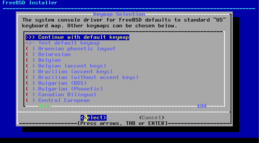 Keymap selection menu showing all supported keyboards