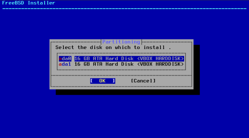 Shows the list of disks on which FreeBSD can be installed