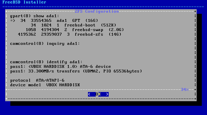 Menu showing the information of the partitions.