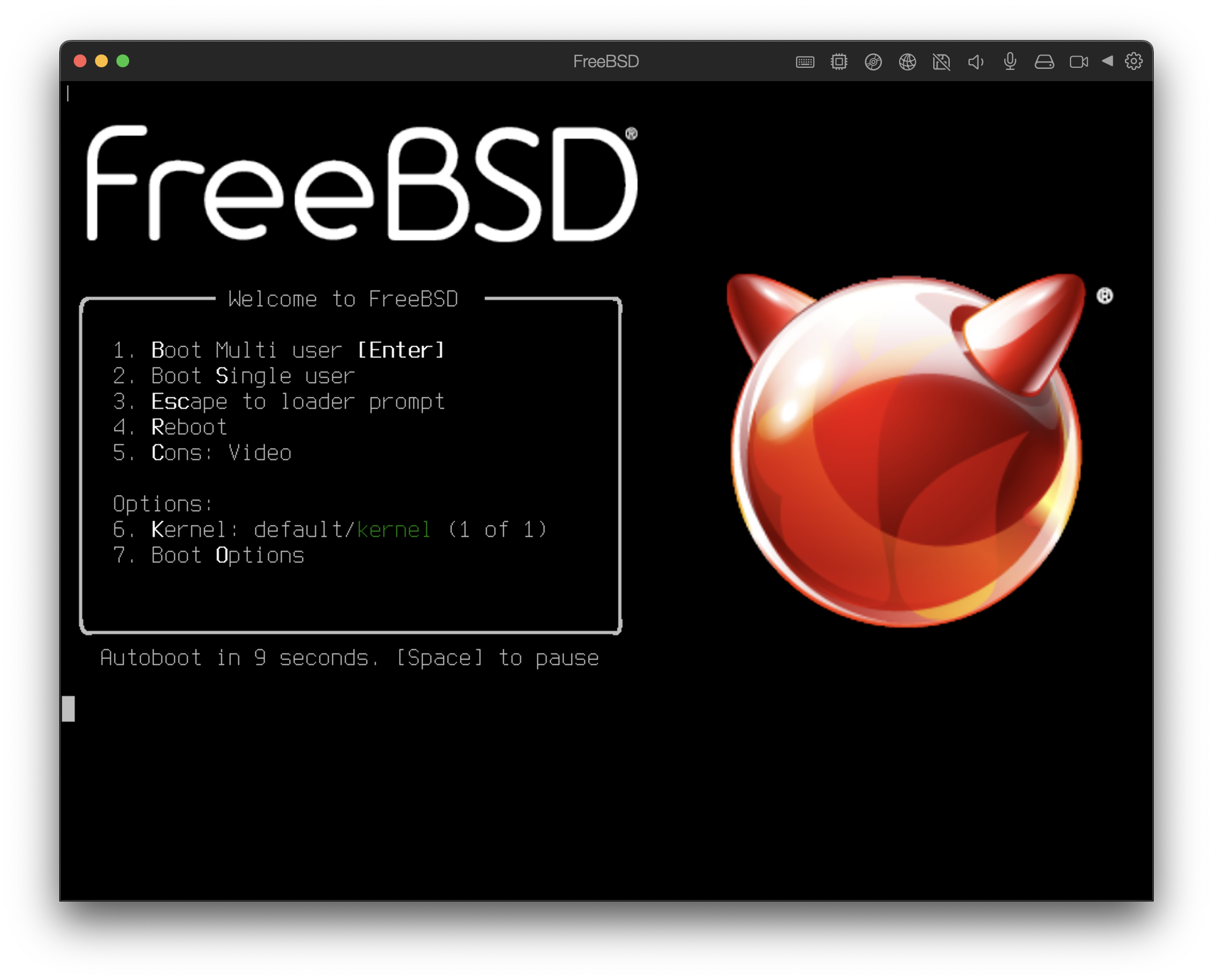 FreeBSD 在 Parallels 上启动成功。